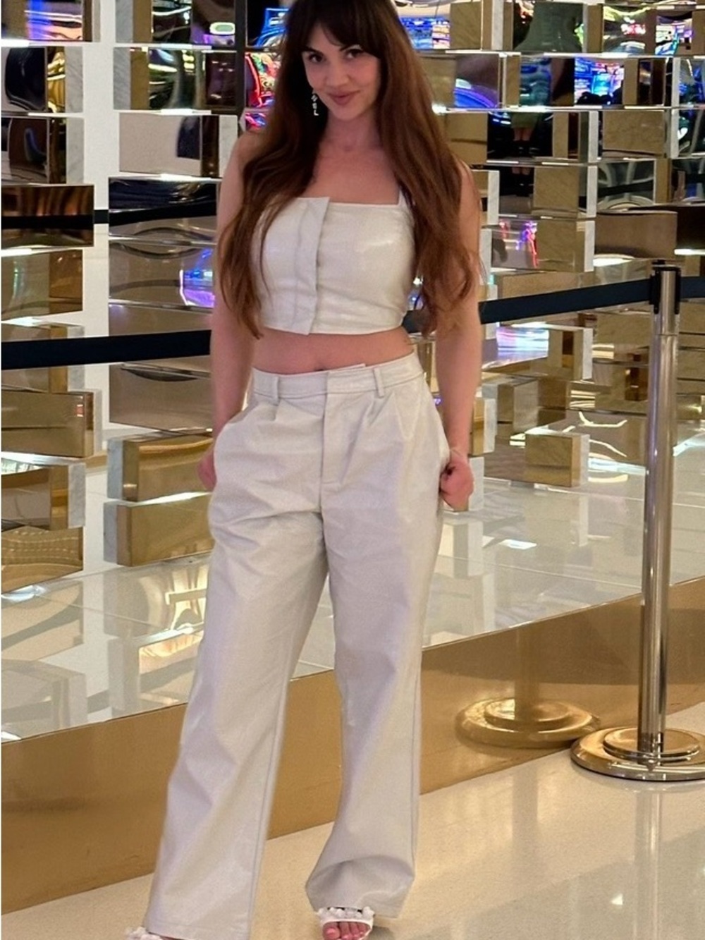 7 For All Mankind Cream Wide-Leg High-Rise Pants